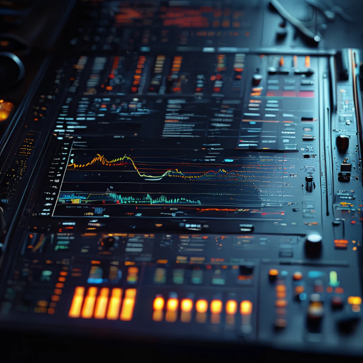 Close-up van digitale audio-software met geluidsgolven.