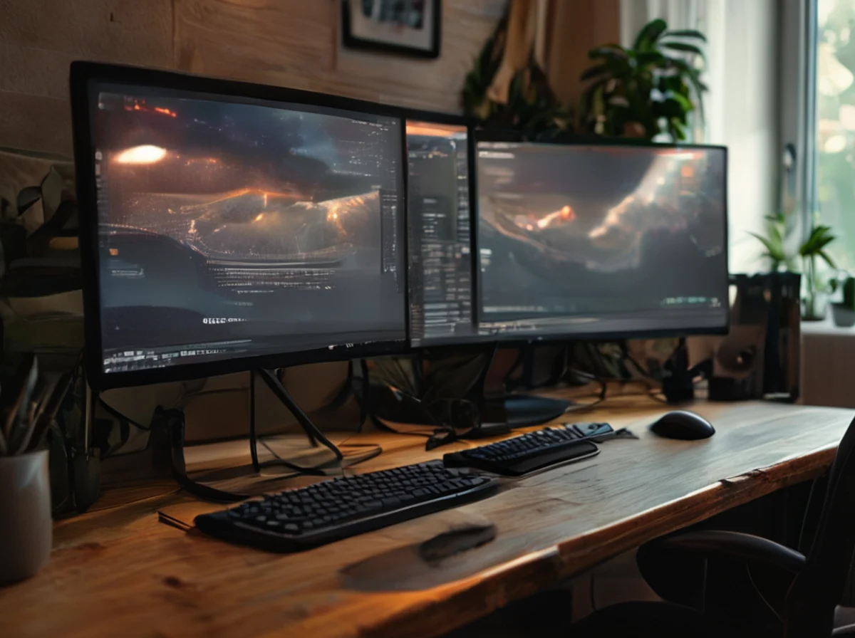 Twee monitoren geconfigureerd voor een workstation, met verschillende applicaties of data op elk monitor.
