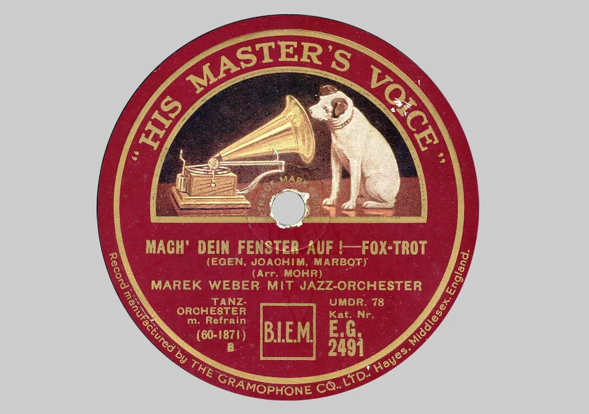 黑胶唱片、Shellac唱片、唱片公司、78rpm、聲音載體、1920年代、1930年代、類比、留聲機、Shellac、音樂、古董、聲音導管、他的 masters 声音、否